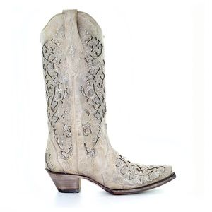 Corral Cream Embroidered Western Heeled Boots